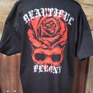 BEAUTIFUL FELONY SKULL ROSE T-SHIRT