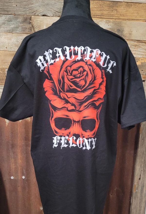 BEAUTIFUL FELONY SKULL ROSE T-SHIRT