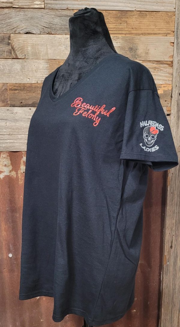 BEAUTIFUL FELONY SKULL ROSE V-NECK SHIRT - Image 2
