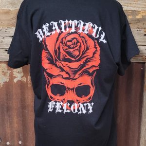 BEAUTIFUL FELONY SKULL ROSE V-NECK SHIRT