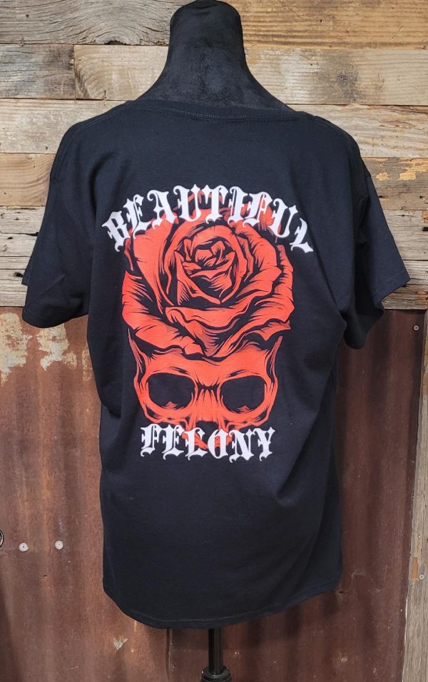 BEAUTIFUL FELONY SKULL ROSE V-NECK SHIRT